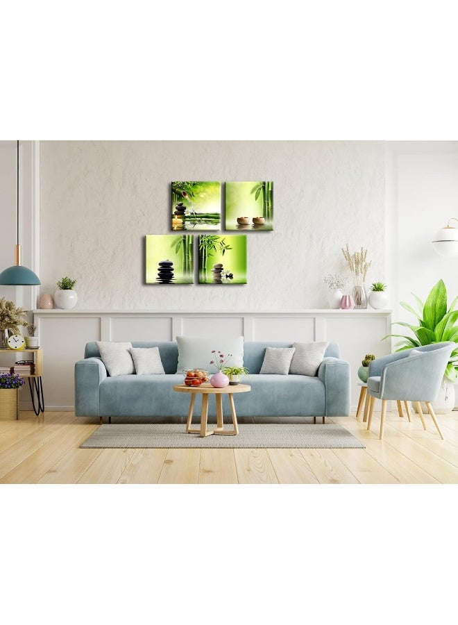 Home Trove Pyradecor Modern 4 Panel Stretched Contemporary Zen Canvas Prints Perfect Bamboo Green Pictures On Canvas Wall Art For Home Office Decorations Living Room Bedroom  - Image 5