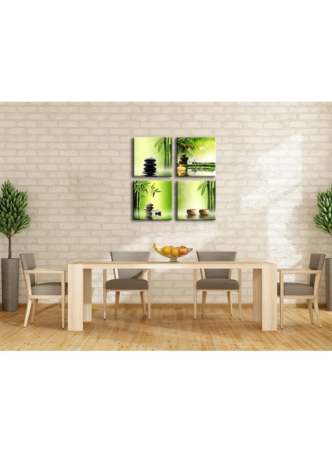 Home Trove Pyradecor Modern 4 Panel Stretched Contemporary Zen Canvas Prints Perfect Bamboo Green Pictures On Canvas Wall Art For Home Office Decorations Living Room Bedroom  - Image 3