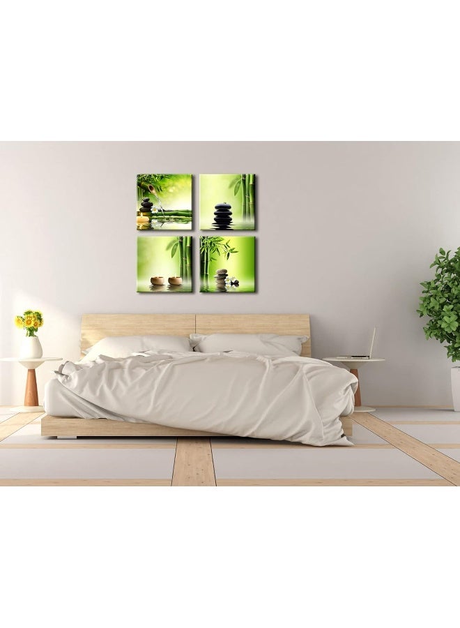 Home Trove Pyradecor Modern 4 Panel Stretched Contemporary Zen Canvas Prints Perfect Bamboo Green Pictures On Canvas Wall Art For Home Office Decorations Living Room Bedroom  - Image 4