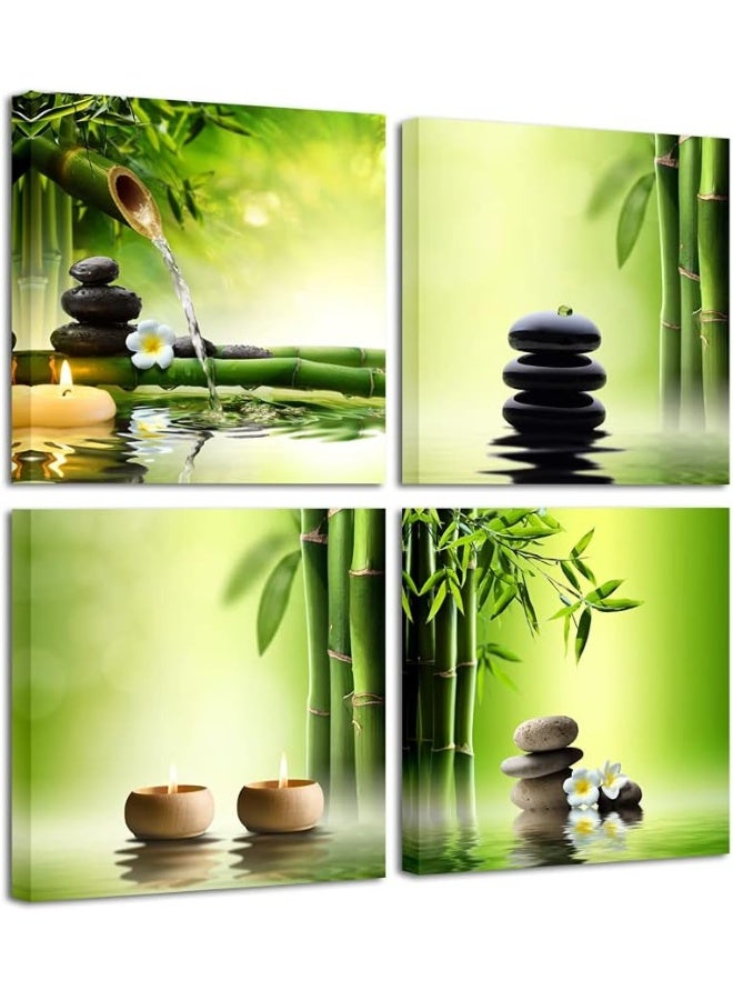 Home Trove Pyradecor Modern 4 Panel Stretched Contemporary Zen Canvas Prints Perfect Bamboo Green Pictures On Canvas Wall Art For Home Office Decorations Living Room Bedroom  - Image 1