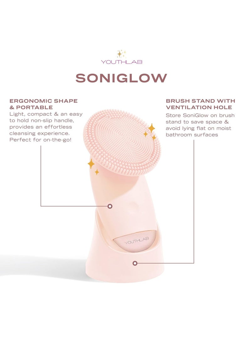 YouthLab YouthLab SoniGlow, Pink, Silicone Facial Skin Cleansing Brush, Electric, Vibrating, Scrubber, Hygienic, Exfoliation, Massage, Firm, Tone, Blackheads, Pores, Waterproof, Rechargeable, Makeup Removal  - Image 4