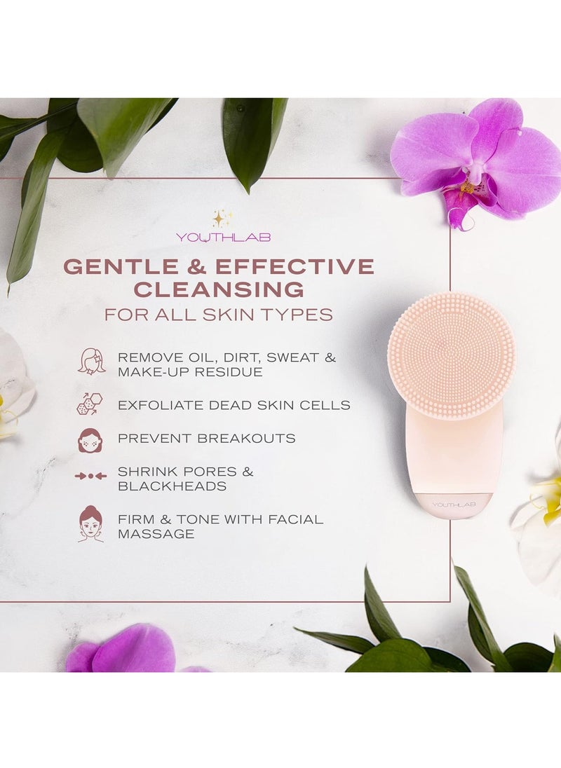 YouthLab - YouthLab SoniGlow, Pink, Silicone Facial Skin Cleansing Brush, Electric, Vibrating, Scrubber, Hygienic, Exfoliation, Massage, Firm, Tone, Blackheads, Pores, Waterproof, Rechargeable, Makeup Removal - Image 1