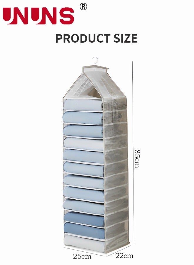 UNUNS Hanging Closet Organizers And Storage,12-Shelf Closet Hanging Storage Shelves,Clothes Organizer,Trouser Hanger Pants,Grey - Image 5