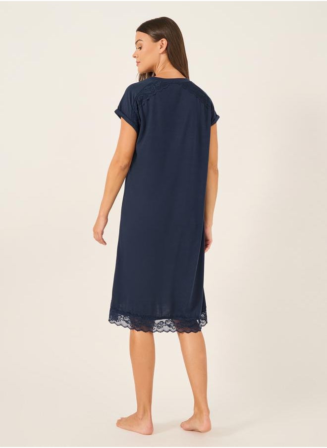 Styli Multi Lace Trim Short Sleeve Nightdress  - Image 4