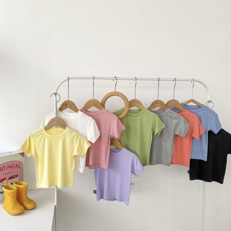 2025 Big Children Summer Boneless Modal T-Shirt Short Sleeve Korean Version Of The New Mask Base Shirt Top Children'S Clothing - Image 2