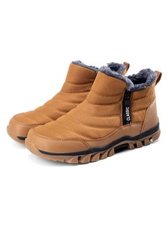 Double Zip Mens Winter TPE Large Bottom Snow Boots Thickened Warm Elderly Waterproof Non-slip Dad Shoes Wool Lining Rubber Sole D2411 camel