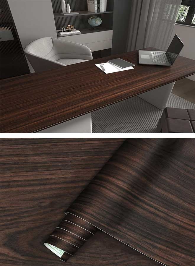 رَوَائِد ورق جدران لاصق من خشب الجوز البني الداكن – مقاوم للماء، ذاتي اللصق، مقاس 45 سم × 3 م – تصميم حبيبات الخشب الطبيعي – لتغليف الخزائن والمطابخ والدواليب - Image 1