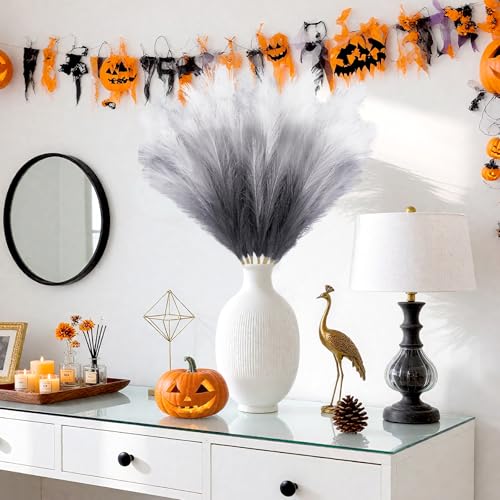 Torontokyo 8Pcs Black Faux Pampas Grass Decor Tall, 35.4” Fluffy Artificial Pompous Grass Branches, Large Pampas Grass Reed Stems for Halloween Gothic Room Decor, Wedding, Baby Shower, Home Boho Decor - Image 2