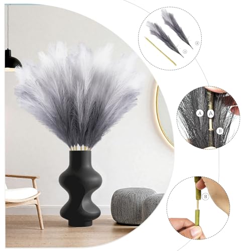 Torontokyo 8Pcs Black Faux Pampas Grass Decor Tall, 35.4” Fluffy Artificial Pompous Grass Branches, Large Pampas Grass Reed Stems for Halloween Gothic Room Decor, Wedding, Baby Shower, Home Boho Decor - Image 3