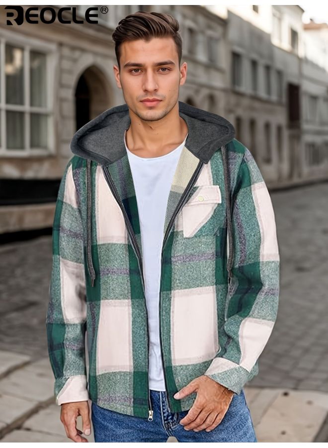 ريوكل سويت شيرت من الفلانيل للرجال بتصميم متقلب وأكمام طويلة بتصميم مريح وقميص بأزرار علوي مع قماش ناعم مصقول لارتداء طبقات في فصل الخريف - Image 1