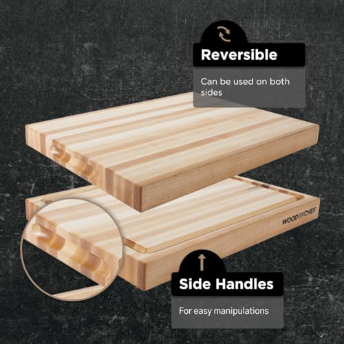 WoodForChef Large Wood Cutting Board from North American Maple - A Butcher Block That Comes with Juice Groove for Cutting Meat and Juicy Veggies Easily- Maple Chopping Board - 20x16x1.5 inches - Image 4