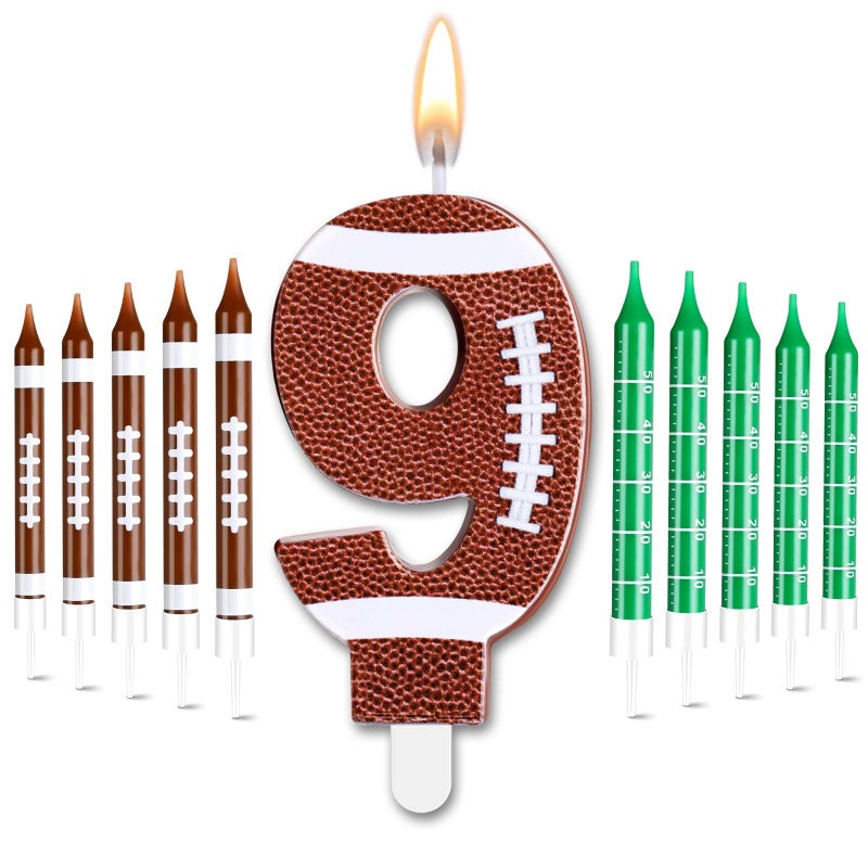 Photect 11 PCS Football Birthday Candles Number 5-9 Candle Football Cake Topper Decor Football Themed Birthday Cake Decorations for Boys Girls Kids Party Supplies (Number 9) - Image 1