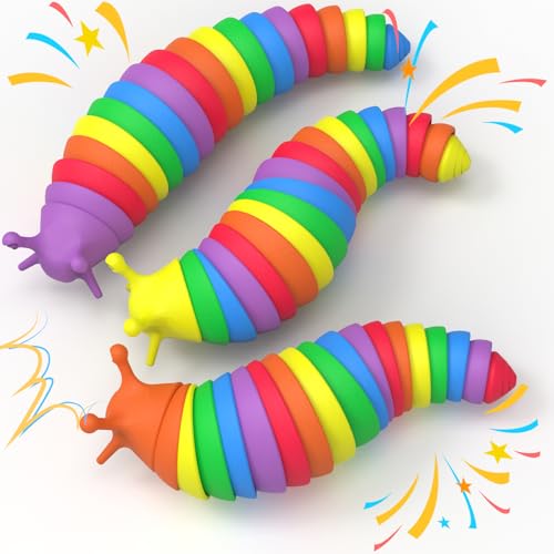 Cevioce Easter Basket Stuffers for Kids 3PCS Slug Fidget Toys Bulk Toddler Sensory Figette Worm for Adults Stress Relief for Autism ADHD Autistic Travel Toys Stocking Stuffer Gifts for Boys Girls 3 - Image 1