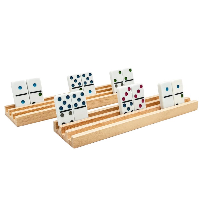 SUTIMSHE Wooden Domino Racks/Trays Set of 8 Natural Domino Trays Holders Organizer for Mexican Train Chickenfoot and Other Domino Games - Dominoes NOT Included - Image 3