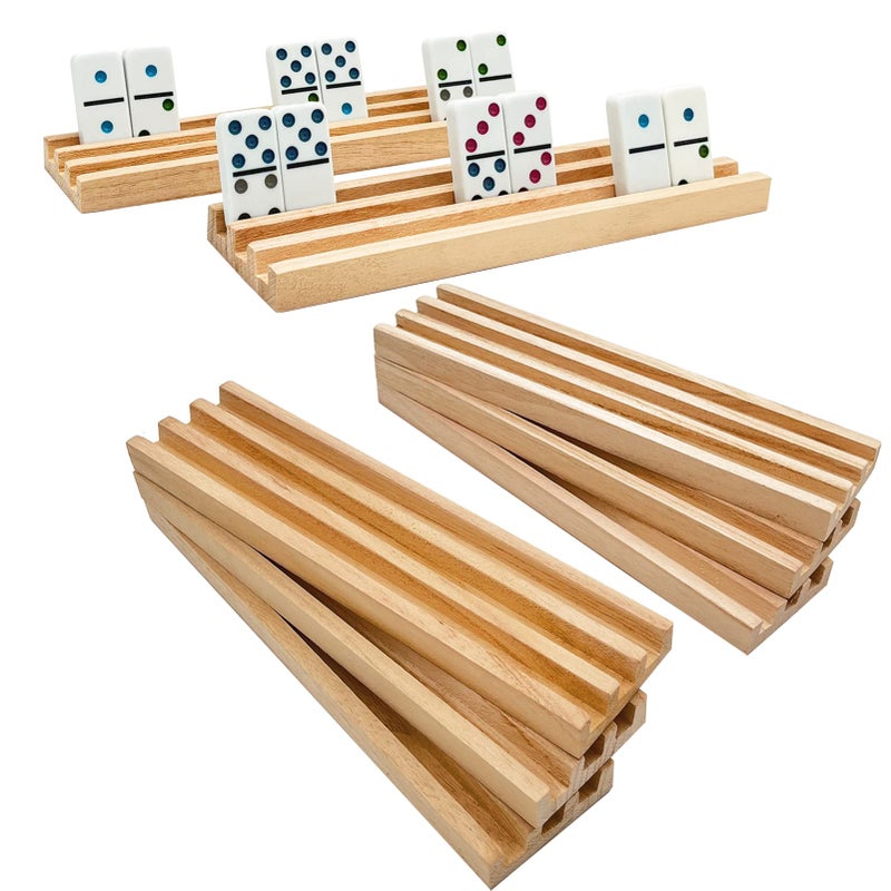 SUTIMSHE Wooden Domino Racks/Trays Set of 8 Natural Domino Trays Holders Organizer for Mexican Train Chickenfoot and Other Domino Games - Dominoes NOT Included - Image 1