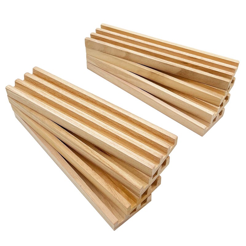 SUTIMSHE Wooden Domino Racks/Trays Set of 8 Natural Domino Trays Holders Organizer for Mexican Train Chickenfoot and Other Domino Games - Dominoes NOT Included - Image 2