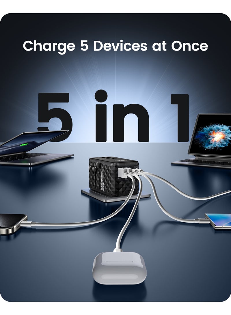 LENCENT Universal Travel Adapter, 100W GaN3 International Adaptor with 2 QC4.0 USB-A+2 PD3.0 Type-C PPS Fast Charging, Worldwide Wall Charger for iPhone,Tablets,Laptop, Plug Adapter USA/UK/EU/AU Black - Image 3