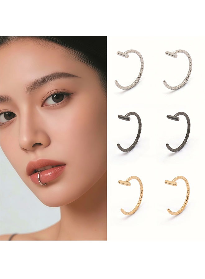 Wffo 3Pcs Clip-On Lip Rings - C-Shaped Lip Accessories - Stainless Steel Lip Rings - Spiral Lip Rings - Non-Piercing Jewelry - Can Be Used for Nose Rings or Clip-On Cartilage/Helix Earrings - 3 Colors - Image 4