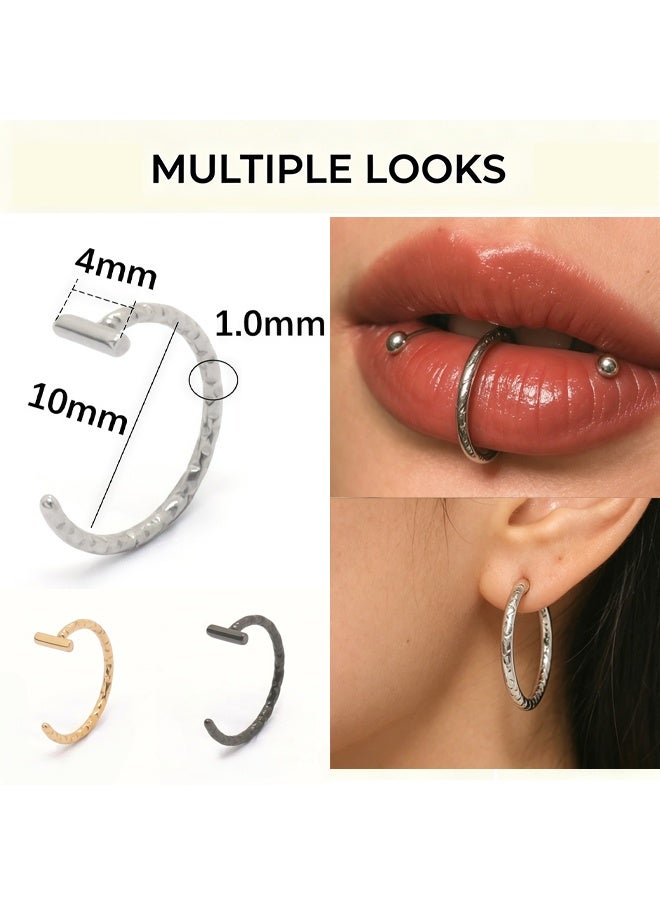 Wffo 3Pcs Clip-On Lip Rings - C-Shaped Lip Accessories - Stainless Steel Lip Rings - Spiral Lip Rings - Non-Piercing Jewelry - Can Be Used for Nose Rings or Clip-On Cartilage/Helix Earrings - 3 Colors - Image 2
