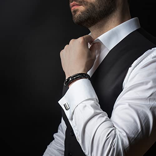 SERASAR Pulseras para Hombres 17cm Black Leather Bracelets for Men Brown Cowhide Gift Box Braided Bracelet Stainless Steel Jewelry Wrist Band Cuff Wrap Rope Bangle Dad Man Cuero Regalo - Image 4