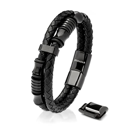 SERASAR Pulseras para Hombres 17cm Black Leather Bracelets for Men Brown Cowhide Gift Box Braided Bracelet Stainless Steel Jewelry Wrist Band Cuff Wrap Rope Bangle Dad Man Cuero Regalo - Image 1