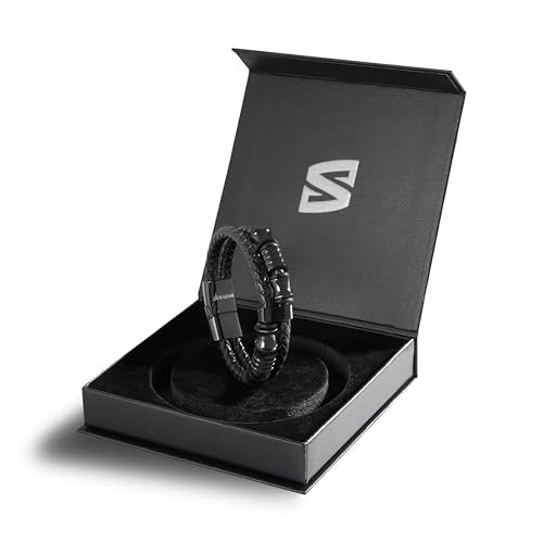 SERASAR Pulseras para Hombres 17cm Black Leather Bracelets for Men Brown Cowhide Gift Box Braided Bracelet Stainless Steel Jewelry Wrist Band Cuff Wrap Rope Bangle Dad Man Cuero Regalo - Image 2