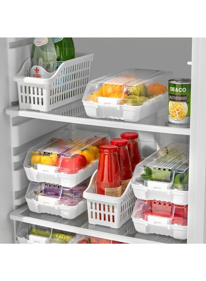 Dunya Refrigerator Organizer Made of PP Plastic , Fridge Food Container Box With Clip Cover Lock, BPA Free 18x10x32 cm-White - Image 3