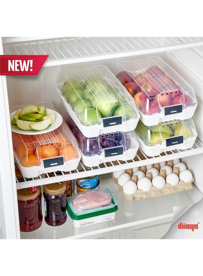 Dunya Refrigerator Organizer Made of PP Plastic , Fridge Food Container Box With Clip Cover Lock, BPA Free 18x10x32 cm-White - Image 4