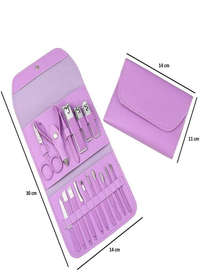 BSITFOW Manicure Set Professional Nail Clippers Pedicure Kit, 16 pcs Stainless Steel Nail Care Tools Grooming Kit with Luxurious Travel Leather Case for Thick Nails Men Women Gift (Purple) - Image 2