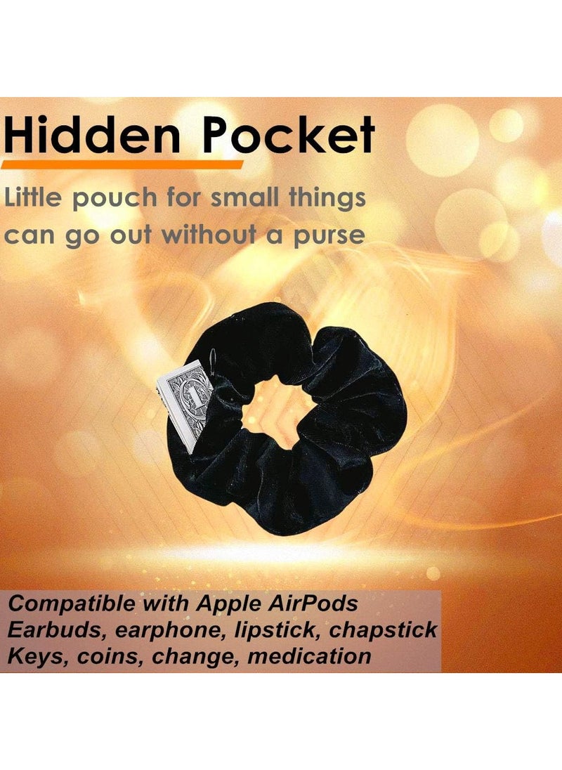 Goolsky 1Pc Velvet Scrunchie Hair Tie with Invisible Zipper Pocket, Solid Color, Simple Style Hair Accessory for Everyday Wear  - Image 2