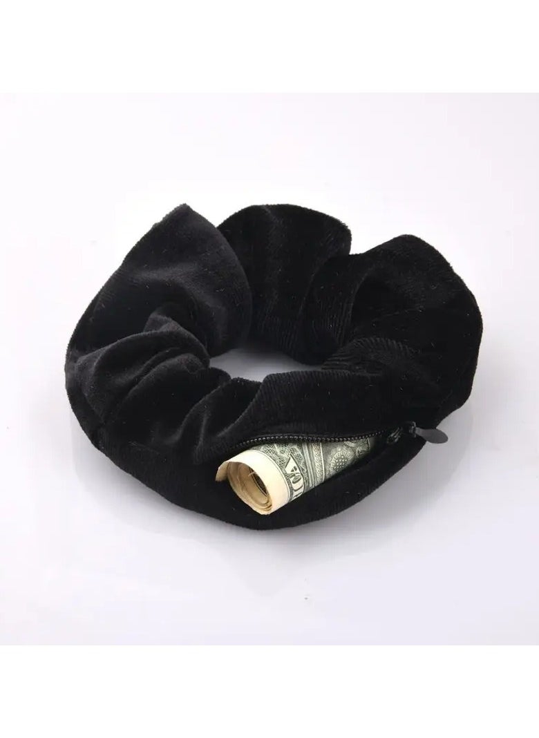 Goolsky 1Pc Velvet Scrunchie Hair Tie with Invisible Zipper Pocket, Solid Color, Simple Style Hair Accessory for Everyday Wear  - Image 5