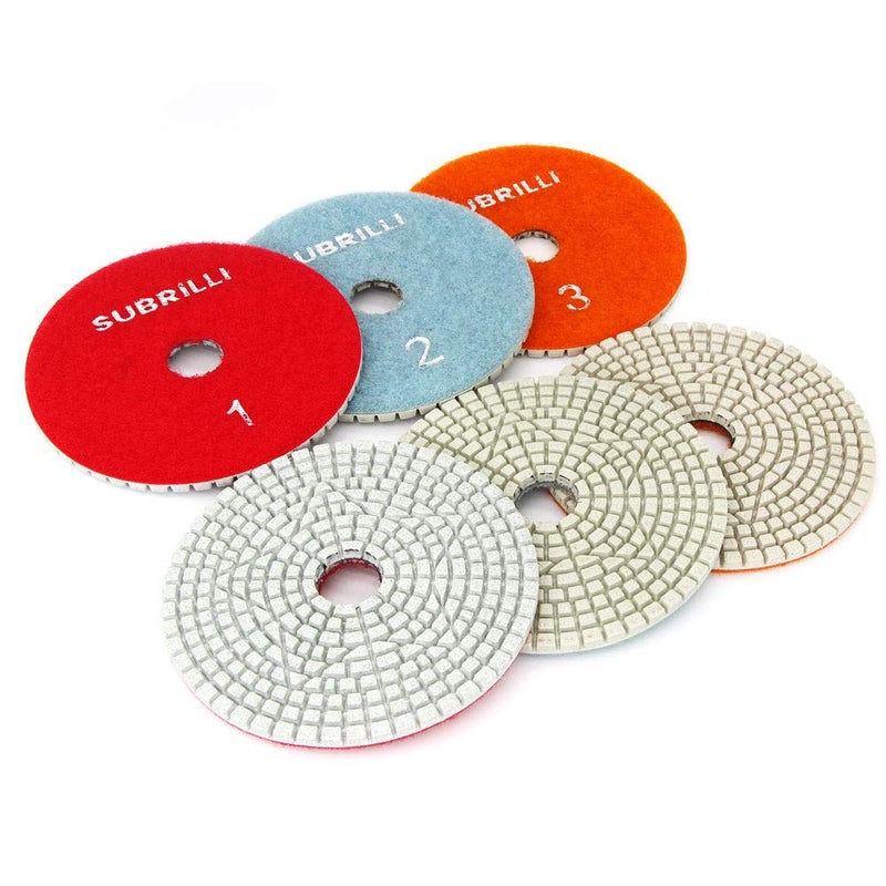 SUBRILLI Wet Dry 3 Step Diamond Polishing Pads 4inch for Granite Marble Quartz Concrete