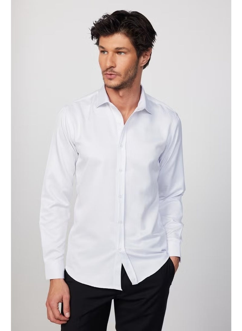 Tudors Modern Slim Fit Long Sleeve Cotton Easy Iron Dobby White Men's Shirt - Image 1