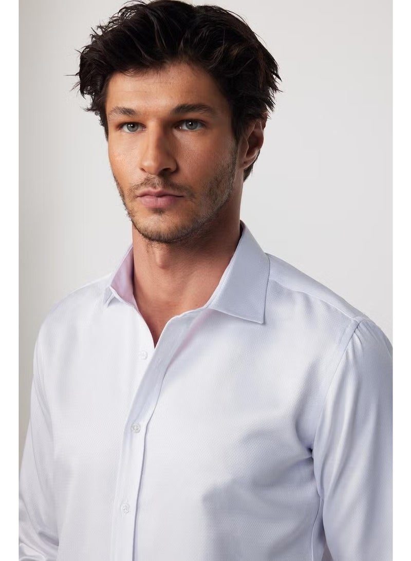 Tudors Modern Slim Fit Long Sleeve Cotton Easy Iron Dobby White Men's Shirt - Image 3