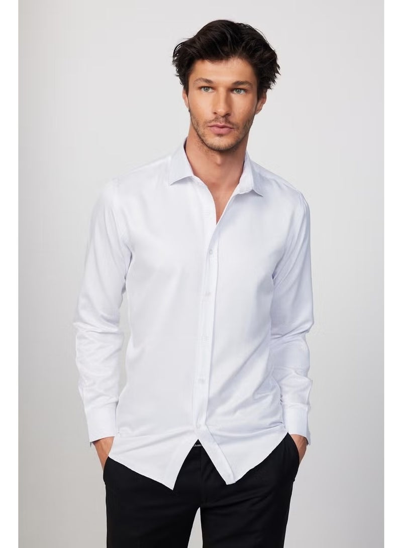 Tudors Modern Slim Fit Long Sleeve Cotton Easy Iron Dobby White Men's Shirt - Image 2