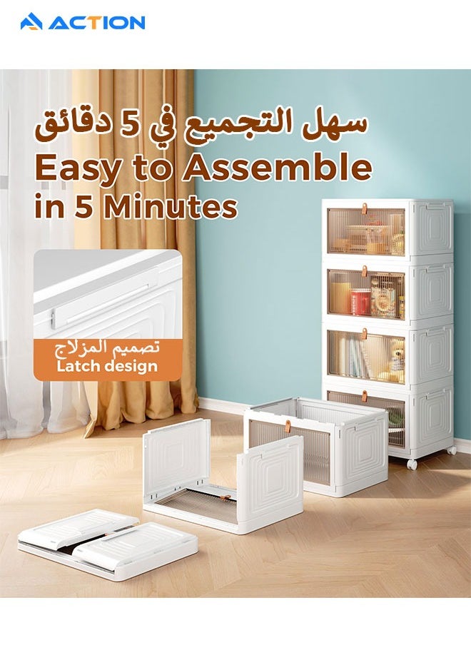 ACTION - Storage Boxes with Lid, Plastic Storage Boxes with 1 Lid 23L/Tier, 4-Tier Stackable Bins with Wheels, Folding StorageBins, Storage Organizer for Bedroom Living Room Study Office - Image 1