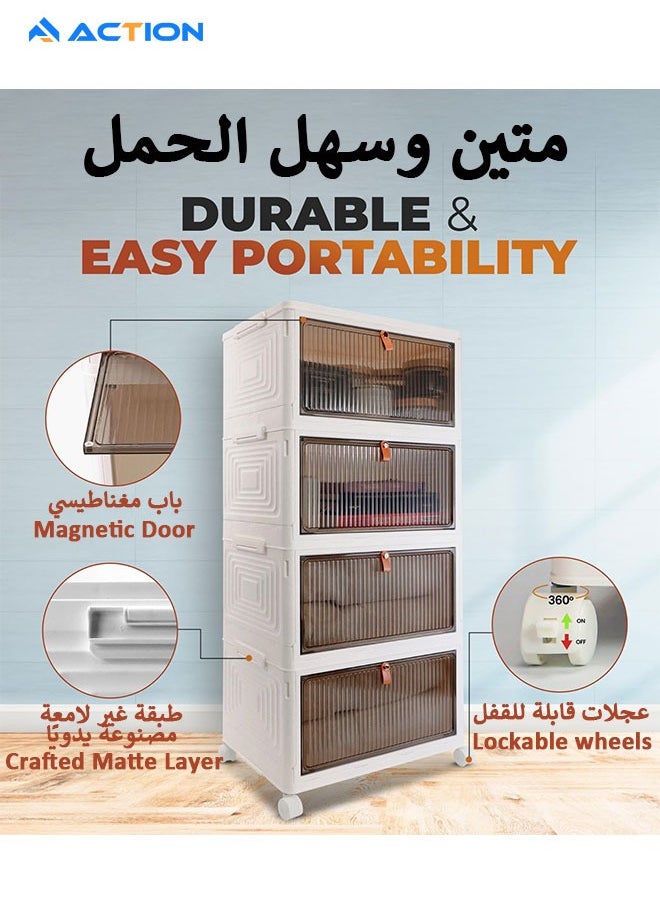 ACTION - Storage Boxes with Lid, Plastic Storage Boxes with 1 Lid 23L/Tier, 4-Tier Stackable Bins with Wheels, Folding StorageBins, Storage Organizer for Bedroom Living Room Study Office - Image 1