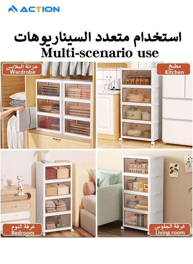 ACTION - Storage Boxes with Lid, Plastic Storage Boxes with 1 Lid 23L/Tier, 4-Tier Stackable Bins with Wheels, Folding StorageBins, Storage Organizer for Bedroom Living Room Study Office - Image 1