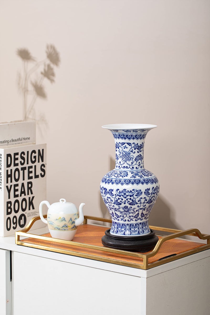 GaLouRo Blue and White Vase  Blue Vase  Chinoiserie Vase  Blue and White Ginger Jar Vase for Home Decor  Blue and White Porcelain Decor 10 ""H - Image 2
