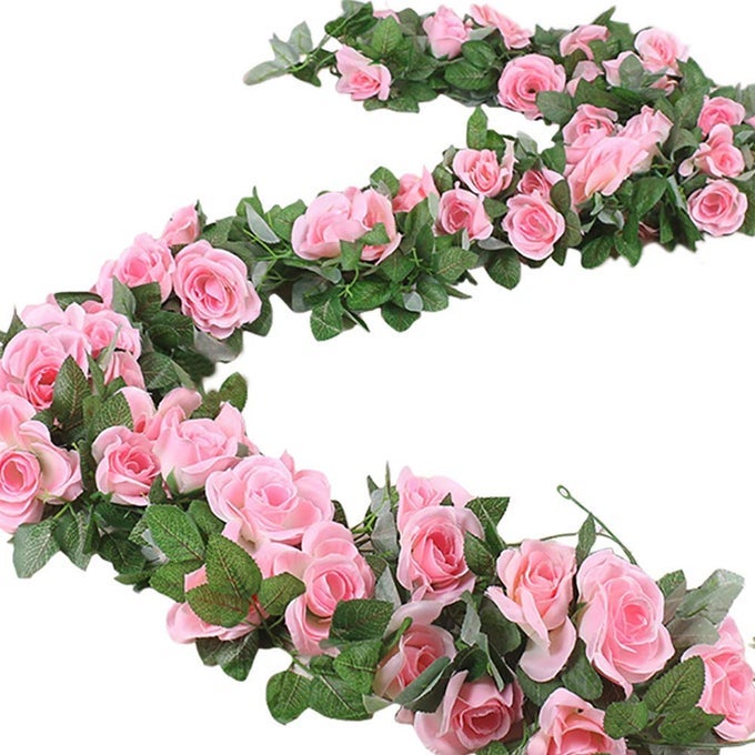 16 FT FAKE ROSE VINE GARLAND ARTIFICIAL FLOWERS PLANTS HANGING ROSE IVY HOME HOTEL OFFICE WEDDING PARTY GARDEN DCOR PINK2PCS