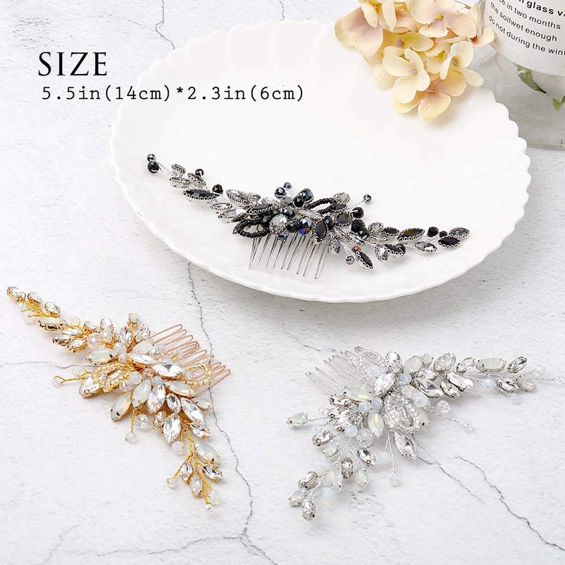 Brishow Black Rhinestone Hair Comb with Silver Base, Crystal Hair Accessory for Wedding Guests (Black & Silver) - Image 2