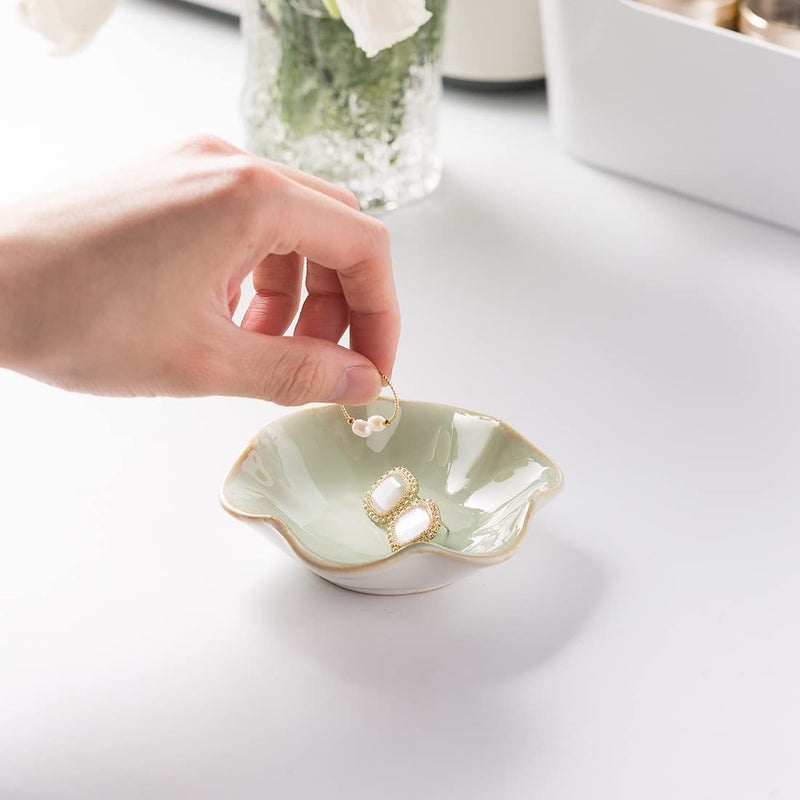 Mecaikru Ceramic Trinket Dish, Ring Tray, Decorative Jewelry Dish for Earrings Necklaces Watch Keys, for Women, White Green - Image 5