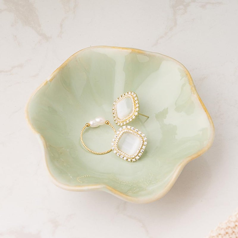 Mecaikru Ceramic Trinket Dish, Ring Tray, Decorative Jewelry Dish for Earrings Necklaces Watch Keys, for Women, White Green - Image 2