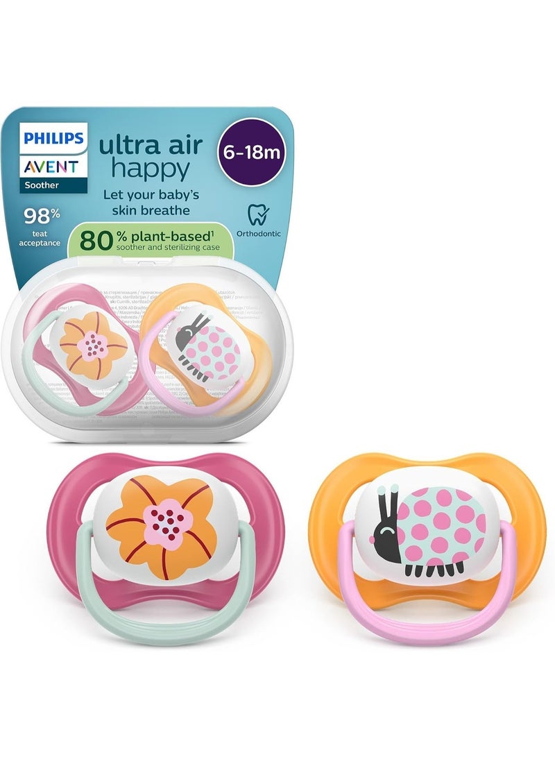 Philips Avent Ultra Air Soothers - Orthodontic Design, for Babies 6-18 Months, Soft Silicone Symmetrical Teat, BPA-Free, with Sterilizing Case, 2 Pack - Image 2