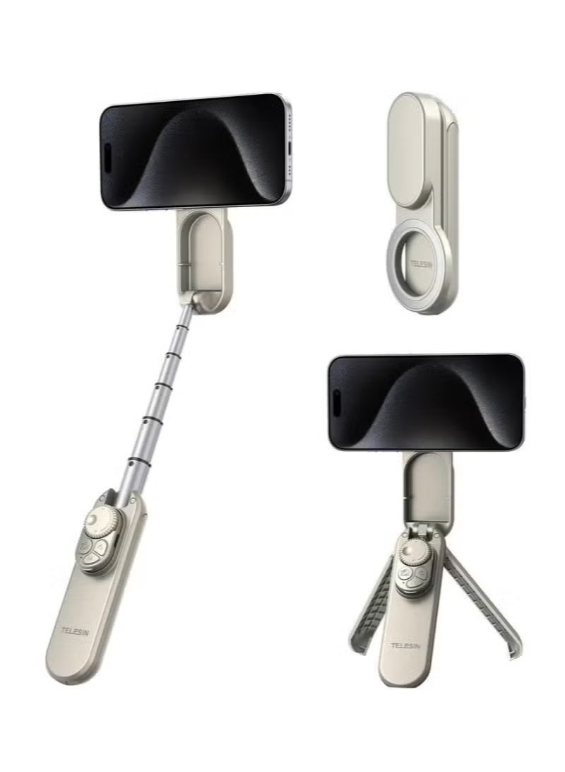 TELESIN Magnetic Mini Selfie Stick Tripod for Smartphone | 2-in-1 Extendable Selfie Stick & Tripod with Bluetooth Remote | Strong Magnetic Phone Holder, 360° Rotation, Portable for Vlogging & Travel - Image 3