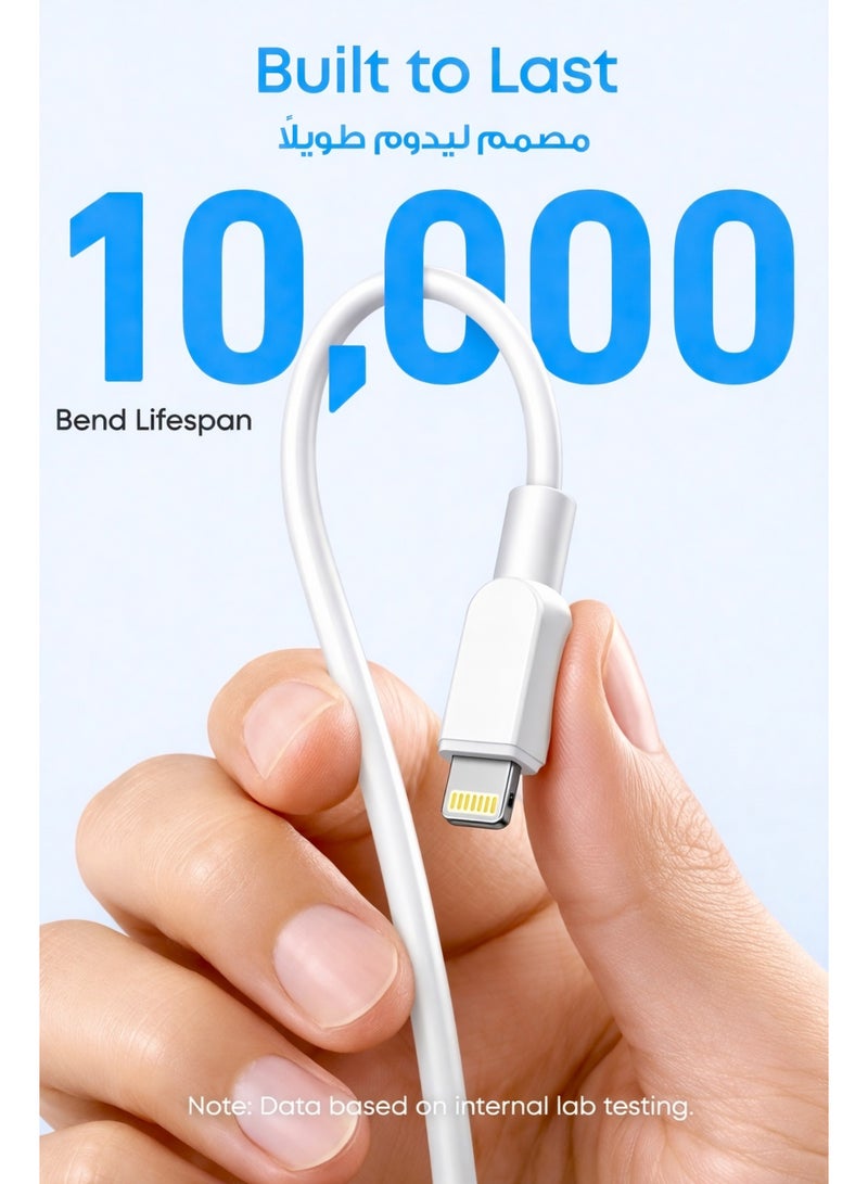 BARQ White USB-C to Lightning cable, 1 meter, fast charging for Apple devices. - Image 3
