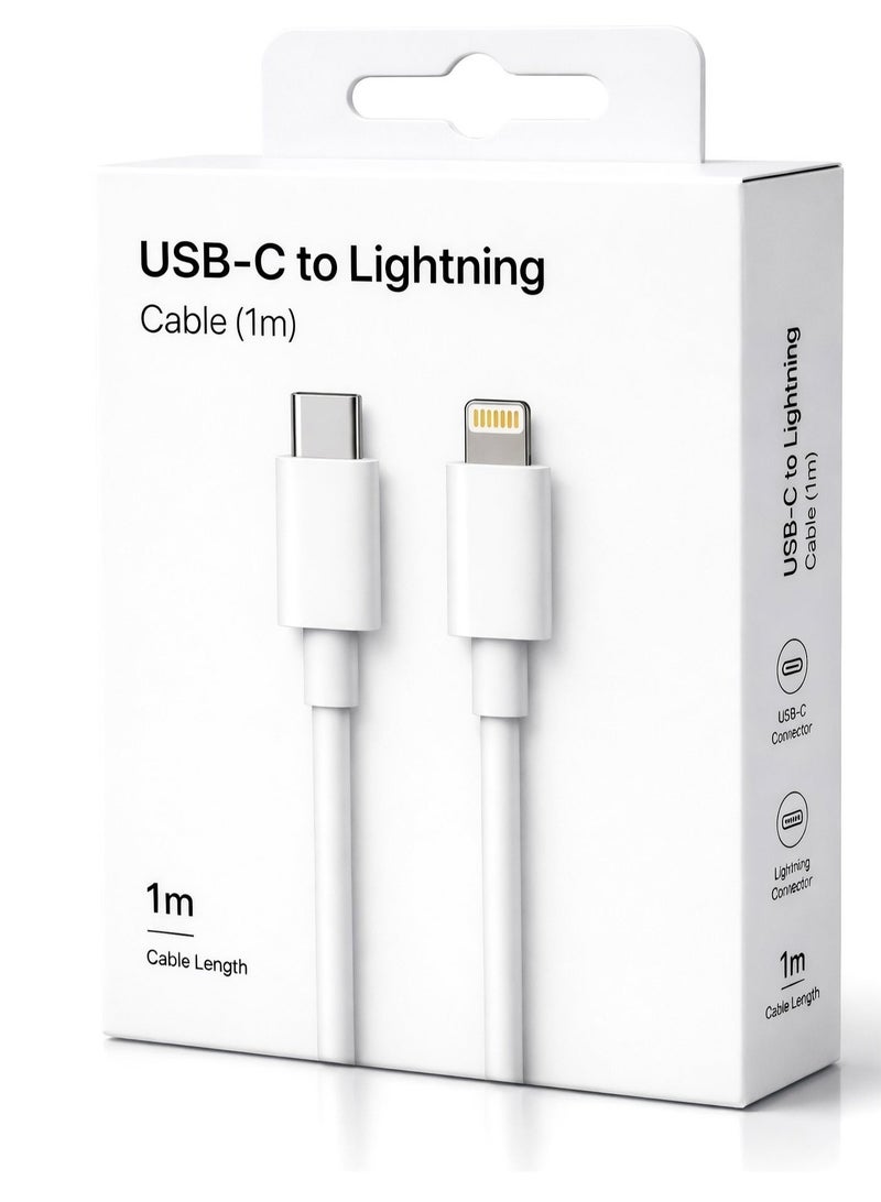 BARQ White USB-C to Lightning cable, 1 meter, fast charging for Apple devices. - Image 1