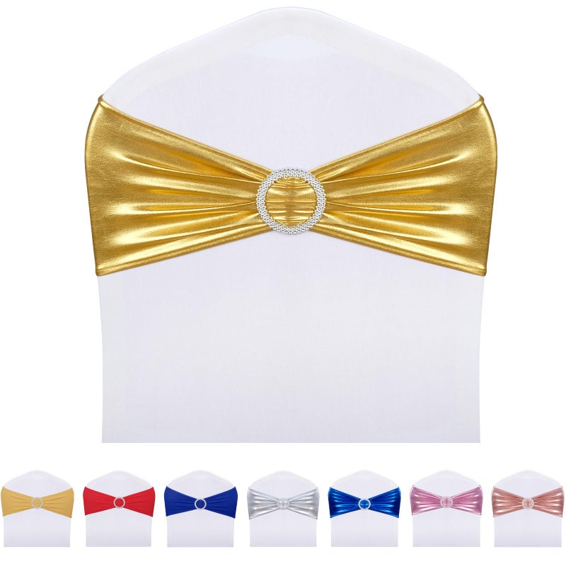Lebenguru Metallic Gold Spandex Chair Sashes 30pcs Premium Stretch Chair مع Buckle Slider Universal Chair Chairs لزينة حفلات حفل الزفاف - Image 1