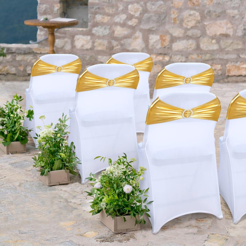Lebenguru Metallic Gold Spandex Chair Sashes 30pcs Premium Stretch Chair مع Buckle Slider Universal Chair Chairs لزينة حفلات حفل الزفاف - Image 2