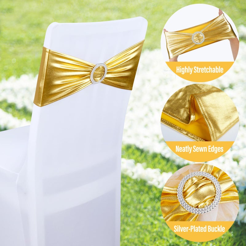 Lebenguru Metallic Gold Spandex Chair Sashes 30pcs Premium Stretch Chair مع Buckle Slider Universal Chair Chairs لزينة حفلات حفل الزفاف - Image 4